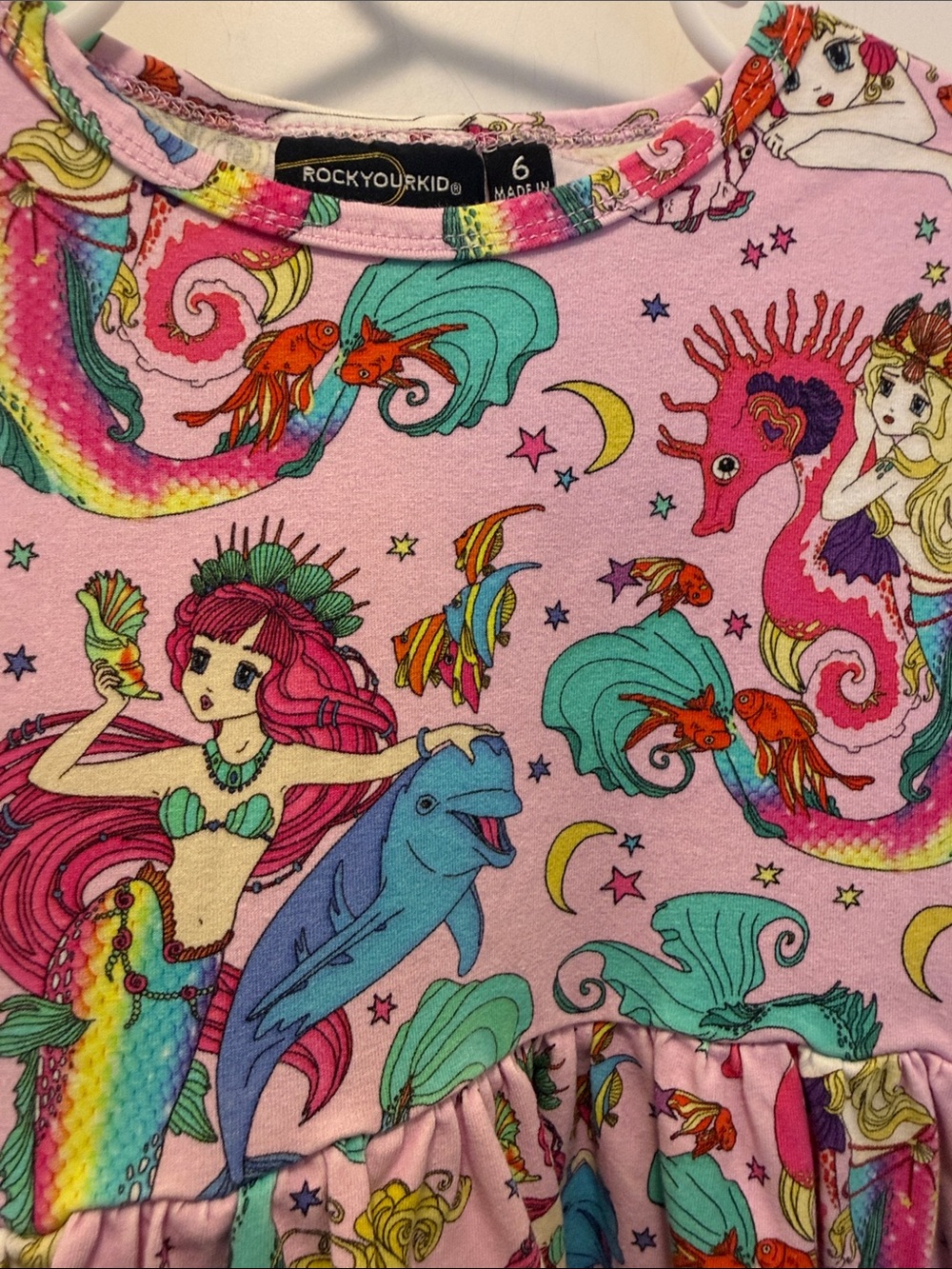 Rock Your Kid Pink Mermaid ๐งโโ๏ธ & Dolphin ๐ฌ Print Dress - Picture 2 of 6